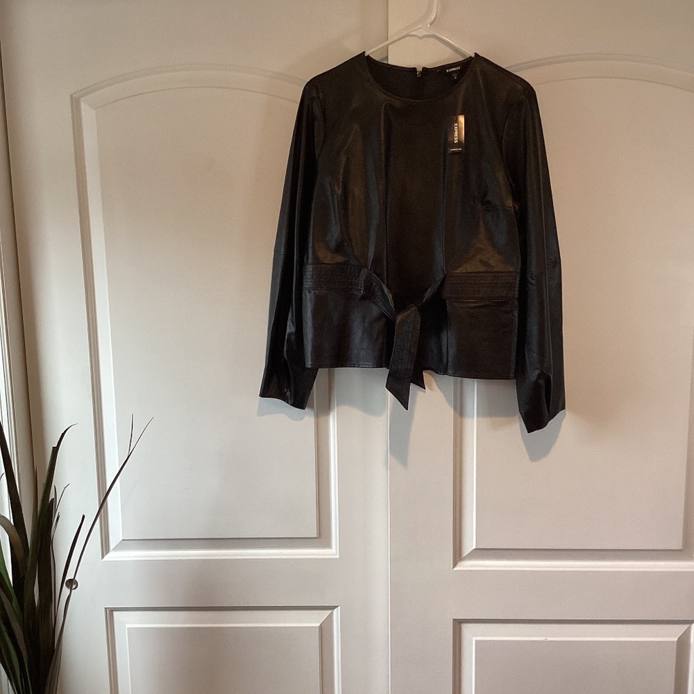 Express Faux leather jacket black tight up in front black zipper in back, M